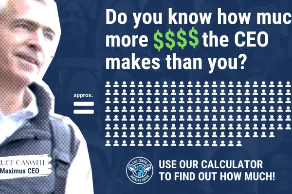 graphic for pay comparison with picture of Maximus CEO Caswell